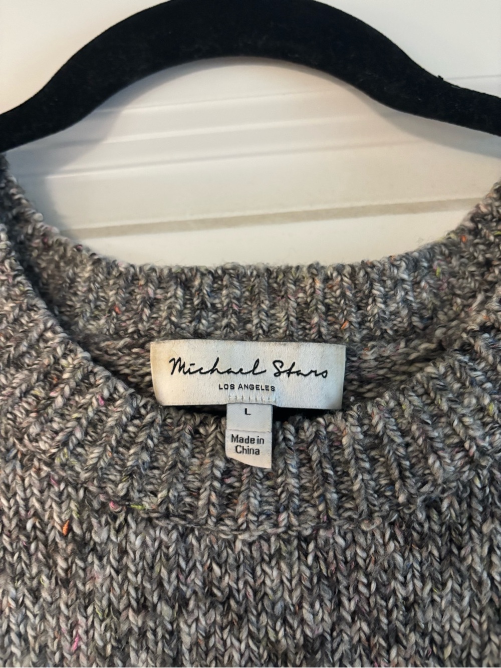Michael Stars puff sleeve Heather Gray Speckled Crewneck Sweater L